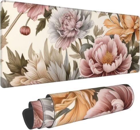 Gaming Mouse Pad, Large Non-Slip Rubber Base Mousepad, Keyboard Mouse Mat, Desk Pad with Stitched Edges, 31.5x11.8inch,Flowers in Saudi Arabia