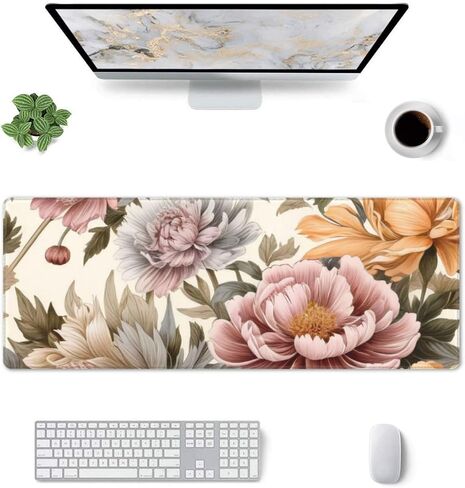 Gaming Mouse Pad, Large Non-Slip Rubber Base Mousepad, Keyboard Mouse Mat, Desk Pad with Stitched Edges, 31.5x11.8inch,Flowers in Saudi Arabia