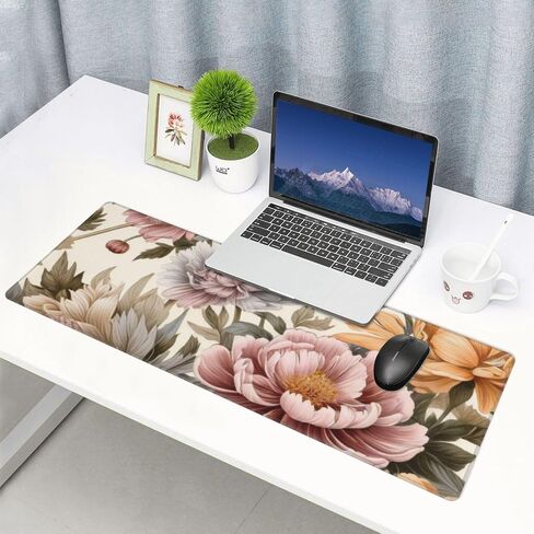 Gaming Mouse Pad, Large Non-Slip Rubber Base Mousepad, Keyboard Mouse Mat, Desk Pad with Stitched Edges, 31.5x11.8inch,Flowers in Saudi Arabia
