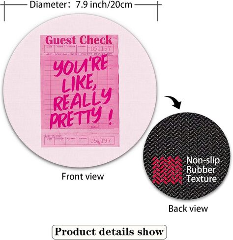 Pink Mouse Pad, Preppy Mouse Pad, You're Like Really Pretty Guest Check Small Round Mouse Pads for Desk, Pink Office Supplies and Accessories, 7.9x7.9 Inches in Saudi Arabia