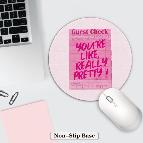Pink Mouse Pad, Preppy Mouse Pad, You're Like Really Pretty Guest Check Small Round Mouse Pads for Desk, Pink Office Supplies and Accessories, 7.9x7.9 Inches in Saudi Arabia