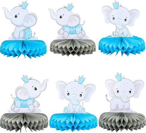 Gyufise 6Pcs It's a Boy Baby Shower Table Toppers Centerpieces Elephant Honeycomb Table Centerpiece for Elephant Theme Gender Reveal Baby Shower Birthday Party Table Decorations Supplies Blue in Kuwait