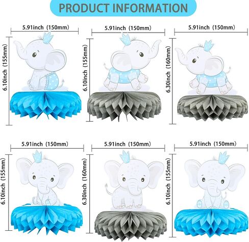 Gyufise 6Pcs It's a Boy Baby Shower Table Toppers Centerpieces Elephant Honeycomb Table Centerpiece for Elephant Theme Gender Reveal Baby Shower Birthday Party Table Decorations Supplies Blue in Kuwait