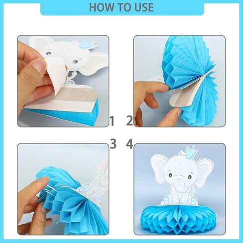 Gyufise 6Pcs It's a Boy Baby Shower Table Toppers Centerpieces Elephant Honeycomb Table Centerpiece for Elephant Theme Gender Reveal Baby Shower Birthday Party Table Decorations Supplies Blue in Kuwait