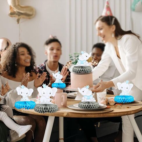 Gyufise 6Pcs It's a Boy Baby Shower Table Toppers Centerpieces Elephant Honeycomb Table Centerpiece for Elephant Theme Gender Reveal Baby Shower Birthday Party Table Decorations Supplies Blue in Kuwait