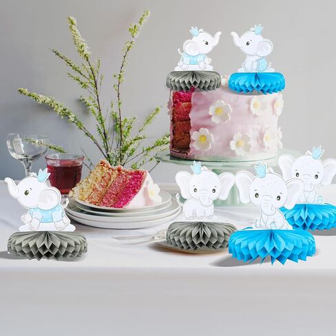 Gyufise 6Pcs It's a Boy Baby Shower Table Toppers Centerpieces Elephant Honeycomb Table Centerpiece for Elephant Theme Gender Reveal Baby Shower Birthday Party Table Decorations Supplies Blue in Kuwait