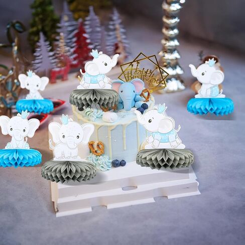 Gyufise 6Pcs It's a Boy Baby Shower Table Toppers Centerpieces Elephant Honeycomb Table Centerpiece for Elephant Theme Gender Reveal Baby Shower Birthday Party Table Decorations Supplies Blue in Kuwait