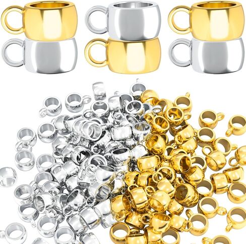 100pcs Bail Beads for Jewelry Making, Hypoallergenic Alloy Spacer Beads Bail Tube Bead, Jewelry Hanger Charm Accessories for DIY Necklace Bracelet Keychain- Silver & Gold in Saudi Arabia