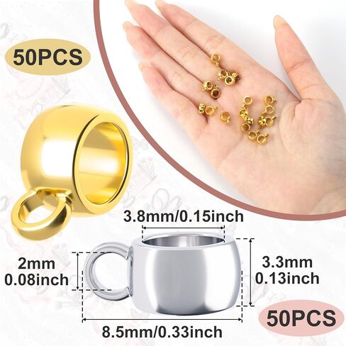 100pcs Bail Beads for Jewelry Making, Hypoallergenic Alloy Spacer Beads Bail Tube Bead, Jewelry Hanger Charm Accessories for DIY Necklace Bracelet Keychain- Silver & Gold in Saudi Arabia