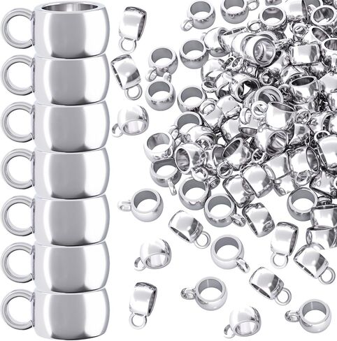 100pcs Bail Beads for Jewelry Making, Hypoallergenic Alloy Spacer Beads Bail Tube Bead, Jewelry Hanger Charm Accessories for DIY Necklace Bracelet Keychain- Silver & Gold in Saudi Arabia