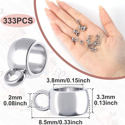 100pcs Bail Beads for Jewelry Making, Hypoallergenic Alloy Spacer Beads Bail Tube Bead, Jewelry Hanger Charm Accessories for DIY Necklace Bracelet Keychain- Silver & Gold in Saudi Arabia