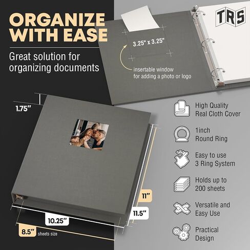 Customizable 1-Inch 3-Ring Binder with Linen Cover & Insertable Window – Ideal for Photos, Portfolios, Recipes, and Presentations – Durable, Eco-Friendly – Made in The USA (Canvas Linen) in Kuwait