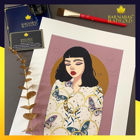 Gold Leaf by Barnabas Blattgold - 23K Genuine Gold Leaf Sheets, 10 Transfer Gold Foil Sheets 3.4 inch, Real Gold Leaf Foil Sheets, Gold Leaf Sheets for Craft, Gold Leaf Sheets for Art in Saudi Arabia