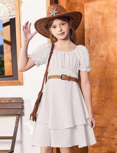 Arshiner Girls Dress Summer Off Shoulder Puff Sleeve Ruffle Tiered Layer Party Dresses in Saudi Arabia