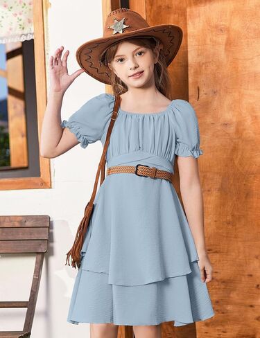 Arshiner Girls Dress Summer Off Shoulder Puff Sleeve Ruffle Tiered Layer Party Dresses in Saudi Arabia