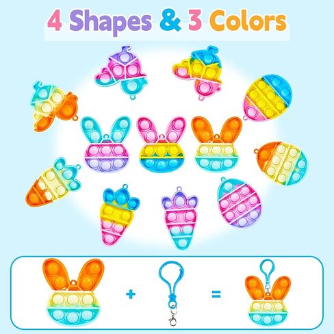 Kids Easter Basket Stuffers,12 Pcs Easter Fidget Toys for Easter Egg Fillers,Bulk Sensory Keychain Set,Easter Egg Hunt,Party Favors,Goodie Bag Stuffers,Classroom Prize for Toddler Boy Girls Teens in Kuwait