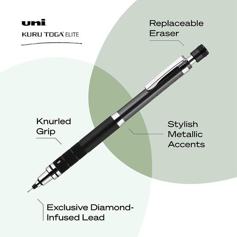 Uniball Kuru Toga Elite Mechanical Pencil Starter Kit with Gun Metal Barrel and 0.5mm Pencil Tip, 60 Lead Refills, and 5 Pencil Eraser Refills, HB #2, Office/School Supplies, Drafting in Saudi Arabia