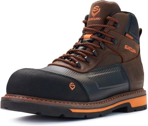 SUREWAY Soft/Composite Toe Heavy Duty Waterproof Work Boot, Men’s 6" Goodyear Welt Oil/Slip Resistant Dual-Density Comfortable Outsole Leather Construction Industrial Safety Lace Up Work Boots - Brown in Saudi Arabia