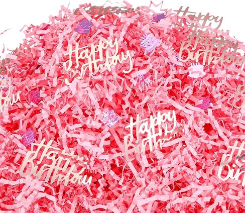 Fullhawl 2lb Happy Birthday Crinkle Cut Paper Shred Filler with Happy Birthday and Cake Confetti for Gift Wrap Packaging Raffia Tissue Strand Gift Wrapping Basket Filling(White) in Saudi Arabia