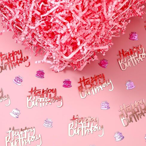 Fullhawl 2lb Happy Birthday Crinkle Cut Paper Shred Filler with Happy Birthday and Cake Confetti for Gift Wrap Packaging Raffia Tissue Strand Gift Wrapping Basket Filling(White) in Saudi Arabia