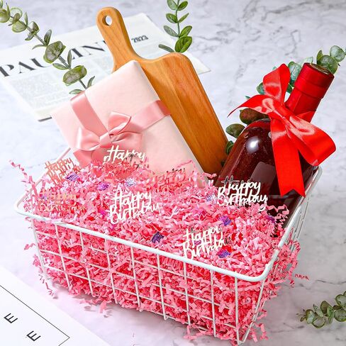 Fullhawl 2lb Happy Birthday Crinkle Cut Paper Shred Filler with Happy Birthday and Cake Confetti for Gift Wrap Packaging Raffia Tissue Strand Gift Wrapping Basket Filling(White) in Saudi Arabia