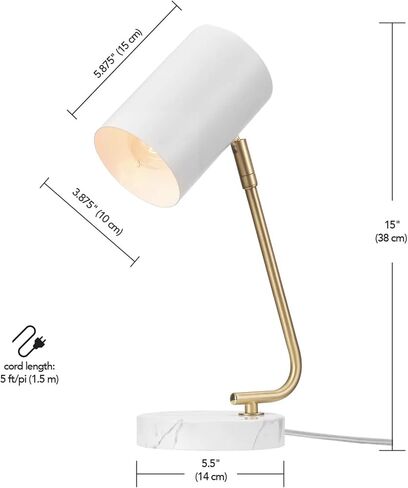 Globe Electric Novogratz x 65784 Athena 15 "مصباح مكتب ، ظل أبيض ، ذراع نحاسي ، قاعدة رخامية بيضاء in Kuwait