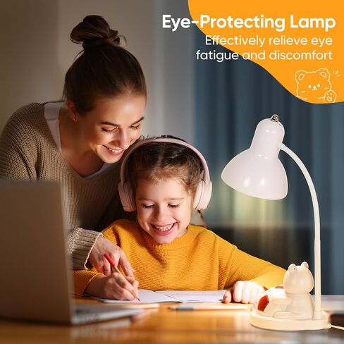 مصباح مكتب LED لغرفة نوم الأطفال ، مصباح طاولة سرير لطيف ، لمبة LED 12W مشمولة ، قاعدة E26/E27 ، 3000-6500K ، مصباح دراسة مرن للفتيات الفتيات الأطفال منزل نابض للمنزل (أبيض+أحمر) in Saudi Arabia