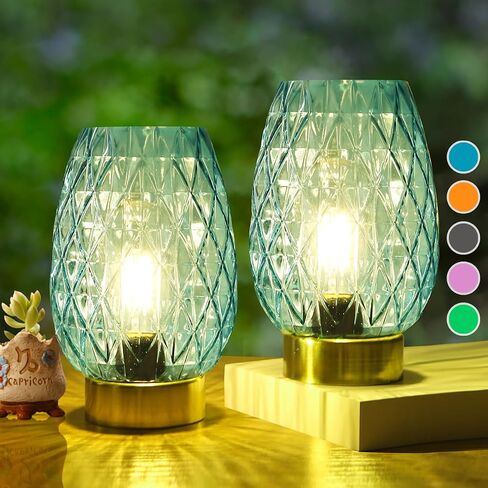 Set 2, Battery Operated Table Lamp with Timer for Home Decoration, Vintage Cordless LED Glass Lamps for Living Room Bedroom Bedside Entryway, Wireless Accent Night Light for Desk Nightstand Shelf in Saudi Arabia