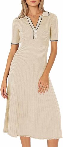 فساتين بولو نسائية من Pink Queen برقبة على شكل V وأكمام قصيرة أنيقة وخصر عالي، فساتين متوسطة الطول مضلعة ومتماسكة in Kuwait