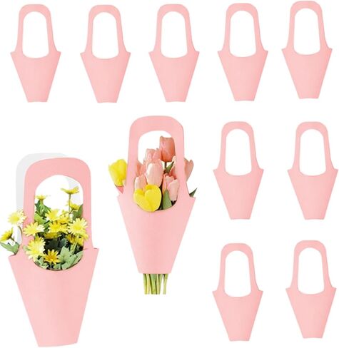Enorteen 30 Pcs Kraft Paper Flower Wrapping Paper Gift Bags Bouquet Gift Bags with Handle Bouquet Gift Bags Floral Gift Bags for Thanksgiving Birthday Wedding Party Favors in Saudi Arabia