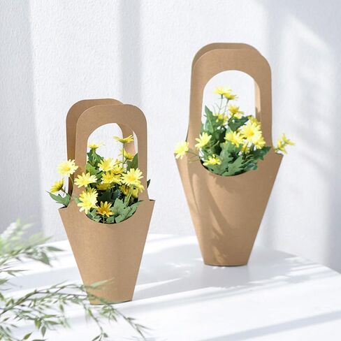 Enorteen 30 Pcs Kraft Paper Flower Wrapping Paper Gift Bags Bouquet Gift Bags with Handle Bouquet Gift Bags Floral Gift Bags for Thanksgiving Birthday Wedding Party Favors in Saudi Arabia