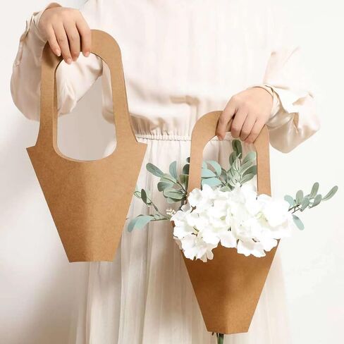 Enorteen 30 Pcs Kraft Paper Flower Wrapping Paper Gift Bags Bouquet Gift Bags with Handle Bouquet Gift Bags Floral Gift Bags for Thanksgiving Birthday Wedding Party Favors in Saudi Arabia