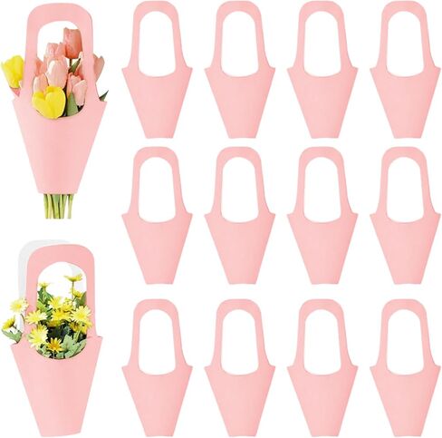 Enorteen 30 Pcs Kraft Paper Flower Wrapping Paper Gift Bags Bouquet Gift Bags with Handle Bouquet Gift Bags Floral Gift Bags for Thanksgiving Birthday Wedding Party Favors in Saudi Arabia
