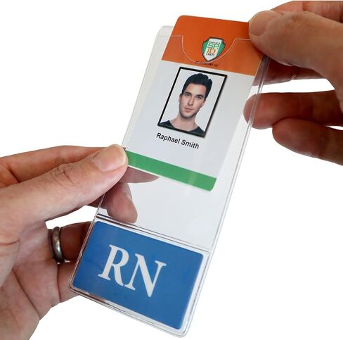 RN BadgeBottom Vertical Badge Buddy & ID Holder Combo - Heavy Duty 2 in 1 Badge Bottom I’D Protector Nursing Accessories - USA Printed Double Sided Role Card Clear Sleeve by Specialist ID (Blue) in Saudi Arabia