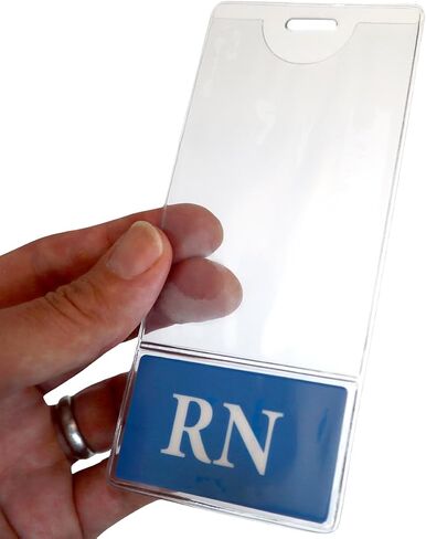 RN BadgeBottom Vertical Badge Buddy & ID Holder Combo - Heavy Duty 2 in 1 Badge Bottom I’D Protector Nursing Accessories - USA Printed Double Sided Role Card Clear Sleeve by Specialist ID (Blue) in Saudi Arabia