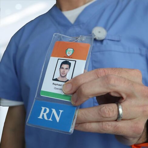 RN BadgeBottom Vertical Badge Buddy & ID Holder Combo - Heavy Duty 2 in 1 Badge Bottom I’D Protector Nursing Accessories - USA Printed Double Sided Role Card Clear Sleeve by Specialist ID (Blue) in Saudi Arabia