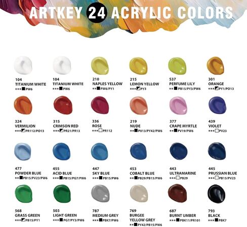 مجموعة الطلاء Artkey Acrylic - 24 ألوانًا نابضة بالحياة (12 مل/0.4 أوقية) ، أصباغ غنية ومهنية ، دهانات أكريليك للبنوك الصخرية الخشبية الطينية الطين الطلاء الفنية الطلاء - لوازم الفن in Kuwait