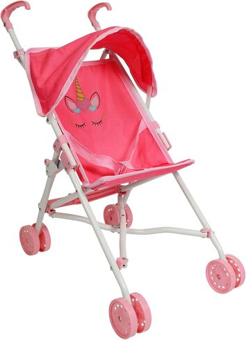 My First Baby Doll Stroller for Toddlers 1-3 Year Old Girls, Little Kids | Toy Stroller with Bottom Storage Basket, Foldable Frame, Canopy, Seatbelt - Unicorn (Pink) in Saudi Arabia