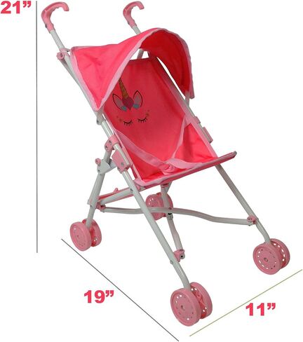 My First Baby Doll Stroller for Toddlers 1-3 Year Old Girls, Little Kids | Toy Stroller with Bottom Storage Basket, Foldable Frame, Canopy, Seatbelt - Unicorn (Pink) in Saudi Arabia