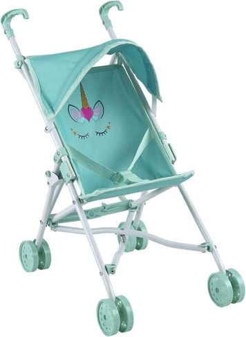 My First Baby Doll Stroller for Toddlers 1-3 Year Old Girls, Little Kids | Toy Stroller with Bottom Storage Basket, Foldable Frame, Canopy, Seatbelt - Unicorn (Pink) in Saudi Arabia