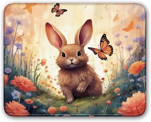 Rabbit and Flowers Design, Small Gaming Mouse Pad Portable Mouse Pad Travel Mouse Pad for Laptop Non Slip Mouse Pad, 26x21cm in Saudi Arabia