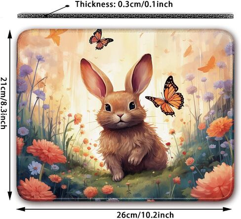 Rabbit and Flowers Design, Small Gaming Mouse Pad Portable Mouse Pad Travel Mouse Pad for Laptop Non Slip Mouse Pad, 26x21cm in Saudi Arabia