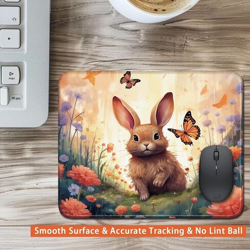Rabbit and Flowers Design, Small Gaming Mouse Pad Portable Mouse Pad Travel Mouse Pad for Laptop Non Slip Mouse Pad, 26x21cm in Saudi Arabia