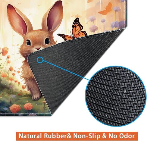 Rabbit and Flowers Design, Small Gaming Mouse Pad Portable Mouse Pad Travel Mouse Pad for Laptop Non Slip Mouse Pad, 26x21cm in Saudi Arabia