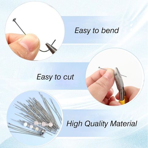 TOAOB 200pcs Stainless Steel Head Pins 50mm Silver Flat Headpins Jewelry Findings for DIY Crafts Necklaces Bracelets Earrings Making in Saudi Arabia