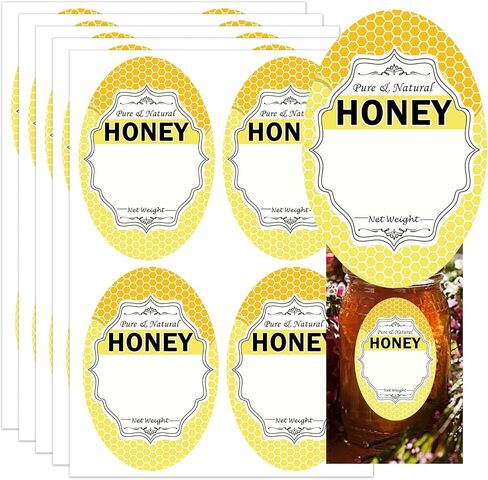 Oval Pure Natural Honey Jars and Bottles Labels 2 x 3 Inch Honey Bee Bottling Labels - Honey Farm Kitchen Name Home Business Round Mason Jar Labels for Honey Quart Jars and Honey Bears 200 Pcs in Saudi Arabia