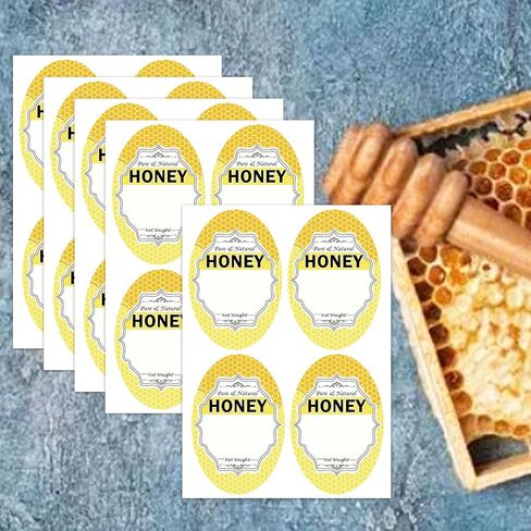 Oval Pure Natural Honey Jars and Bottles Labels 2 x 3 Inch Honey Bee Bottling Labels - Honey Farm Kitchen Name Home Business Round Mason Jar Labels for Honey Quart Jars and Honey Bears 200 Pcs in Saudi Arabia