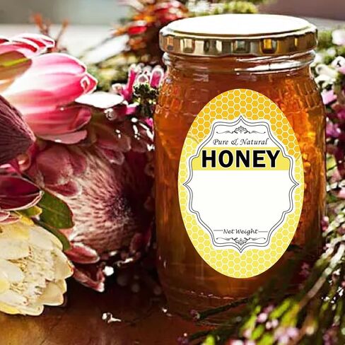 Oval Pure Natural Honey Jars and Bottles Labels 2 x 3 Inch Honey Bee Bottling Labels - Honey Farm Kitchen Name Home Business Round Mason Jar Labels for Honey Quart Jars and Honey Bears 200 Pcs in Saudi Arabia