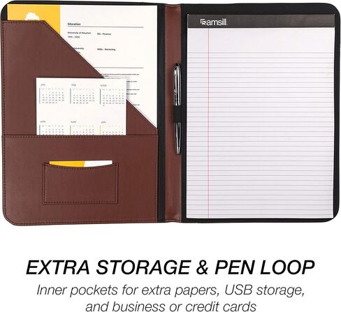 Samsill Contrast Stitch Faux-Leather Padfolio, Business Portfolio for Men and Women, Resume Document Organizer with 8.5 x 11 Inch Writing Pad, Black in Kuwait