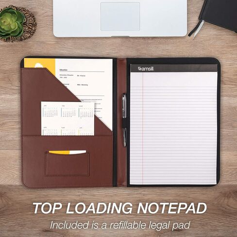 Samsill Contrast Stitch Faux-Leather Padfolio, Business Portfolio for Men and Women, Resume Document Organizer with 8.5 x 11 Inch Writing Pad, Black in Kuwait